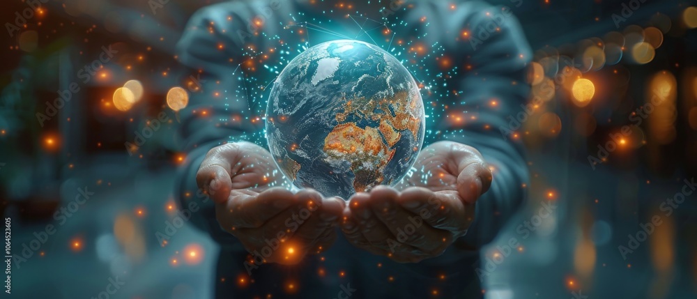 Poster display of world globe using augmented reality technology by businessman on vr dashboard.