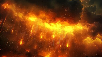 Fototapeta premium A digital painting depicting an apocalyptic scene with heavenly fire descending upon Earth.