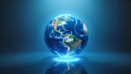 Fototapeta premium Blue Earth glowing in dark space background