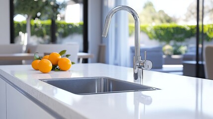 Fresh oranges add a touch of color and vitality to the contemporary space.