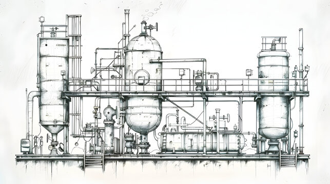 Sketch of industrial equipment. Vector