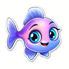 Obraz premium Cute 3D Cartoon Fish Sticker Illustration