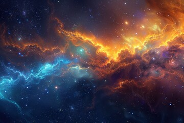 Fototapeta premium Cosmic Nebula with Blue and Orange Glowing Gas Clouds