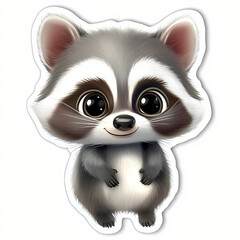 Fototapeta premium Cute 3D Cartoon Raccoon Sticker Illustration