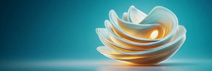 Fototapeta premium Escultura moderna en forma de flor abstracta sobre un fondo azul, destacando su diseño elegante y minimalista.