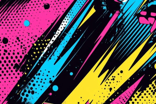 Experience a burst of color with this retro 90s pop art illustration.