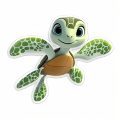 Fototapeta premium Cute 3D Turtle Cartoon Sticker Illustration