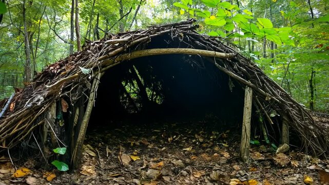 Forest Survival Shelter Amidst Greenery