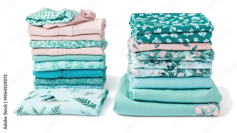 Poster stacks of freshly folded clothes in various patterns and colors generative ai
