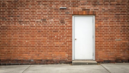 Brick wall with a single door in the center, solitude, neutral, abstraction, isolated