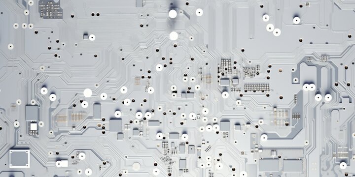  Vista detallada de una placa de circuito electr&oacute;nico en fondo blanco, mostrando la complejidad del dise&ntilde;o.
