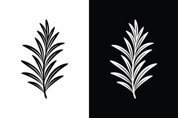Obraz premium Nature Collection. Rosemary Branch Silhouette Icons in Black and White