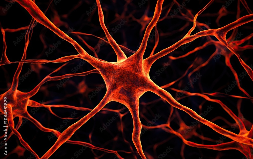 Poster a vibrant, artistic representation of neurons showcasing intricate structures and connections in a d