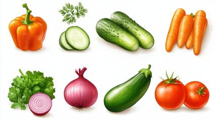 Watercolor painted collection of vegetables,Hand drawn fresh food design elements isolated on white background,Fresh colorful veggies background,diet,healthy food,Various Vegetables.