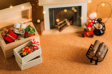 Warm Interior Scene with Fireplace and Christmas Gifts