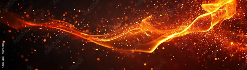 Poster a vibrant swirl of orange and amber light with sparkling particles, creating a dynamic and energetic