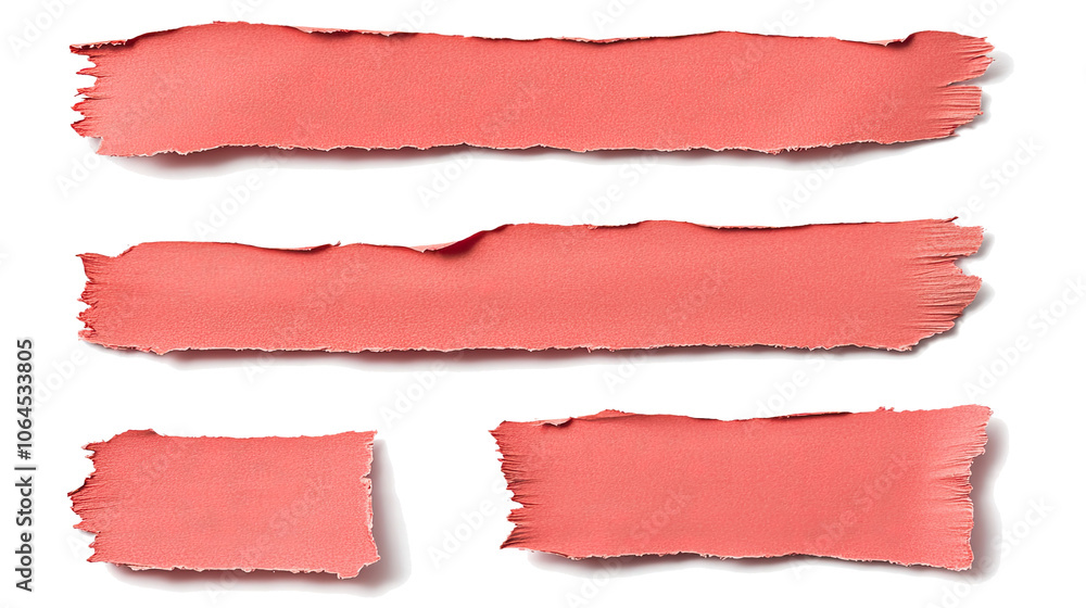 Aufkleber torn strips of red paper arranged on a white background generative ai