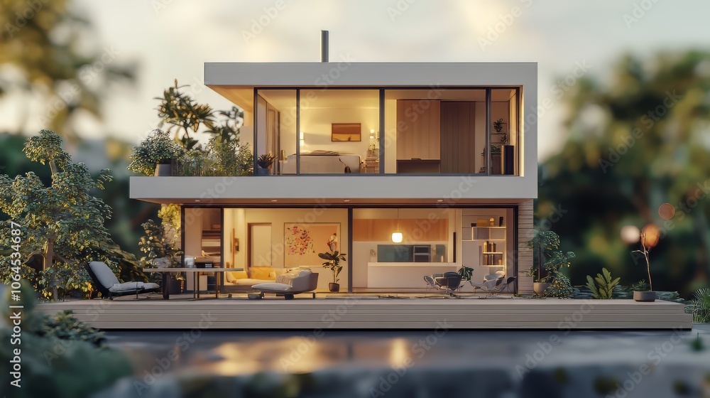 Poster 3d small house model on architecture floorplan created with generative ai. architecture design. ultr