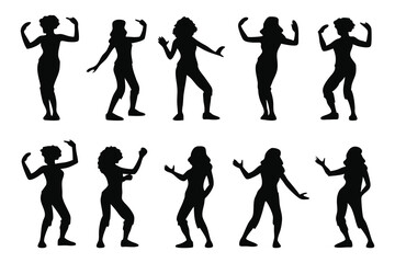 Zumba set silhouettes isolated flat vector illustration on white background