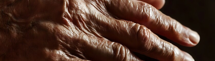 Fototapeta premium Close-up of an Elderly Hand with Wrinkles and Skin Texture