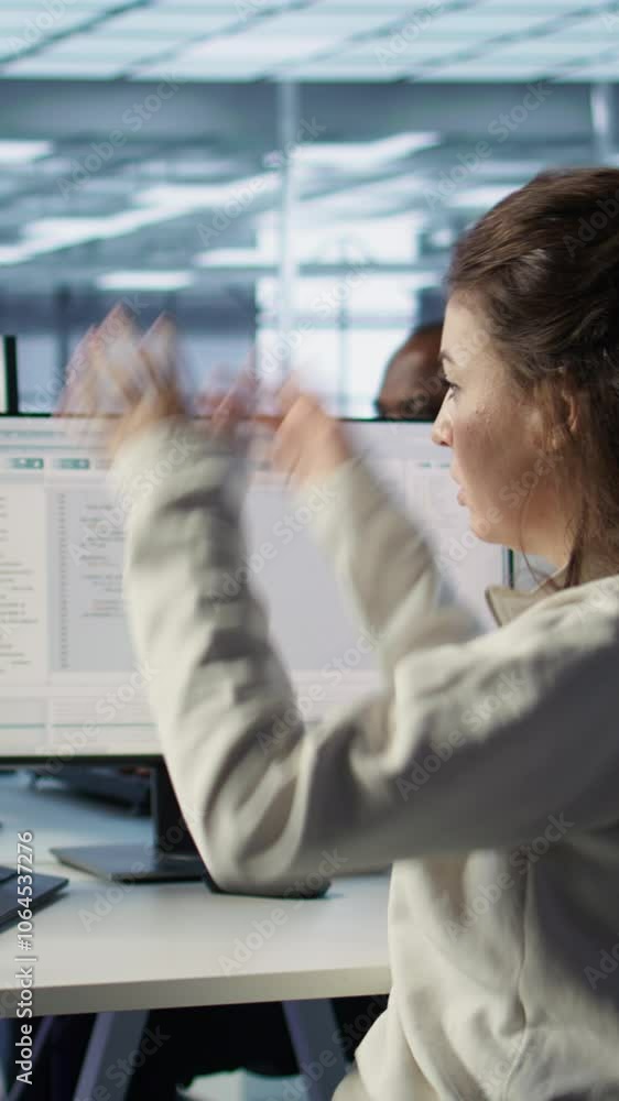 Poster system admin working in computer network security data center, ensuring optimal performance. worker 