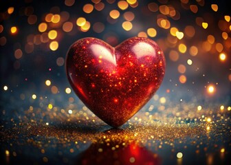 Romantic Double Exposure Heart with Gold Dots on Dark Background, Love, Passion, Heart Symbol, Artistic Photography, Abstract, Digital Art, Creative Concept, 3D Effect, Visual Art, Design Element