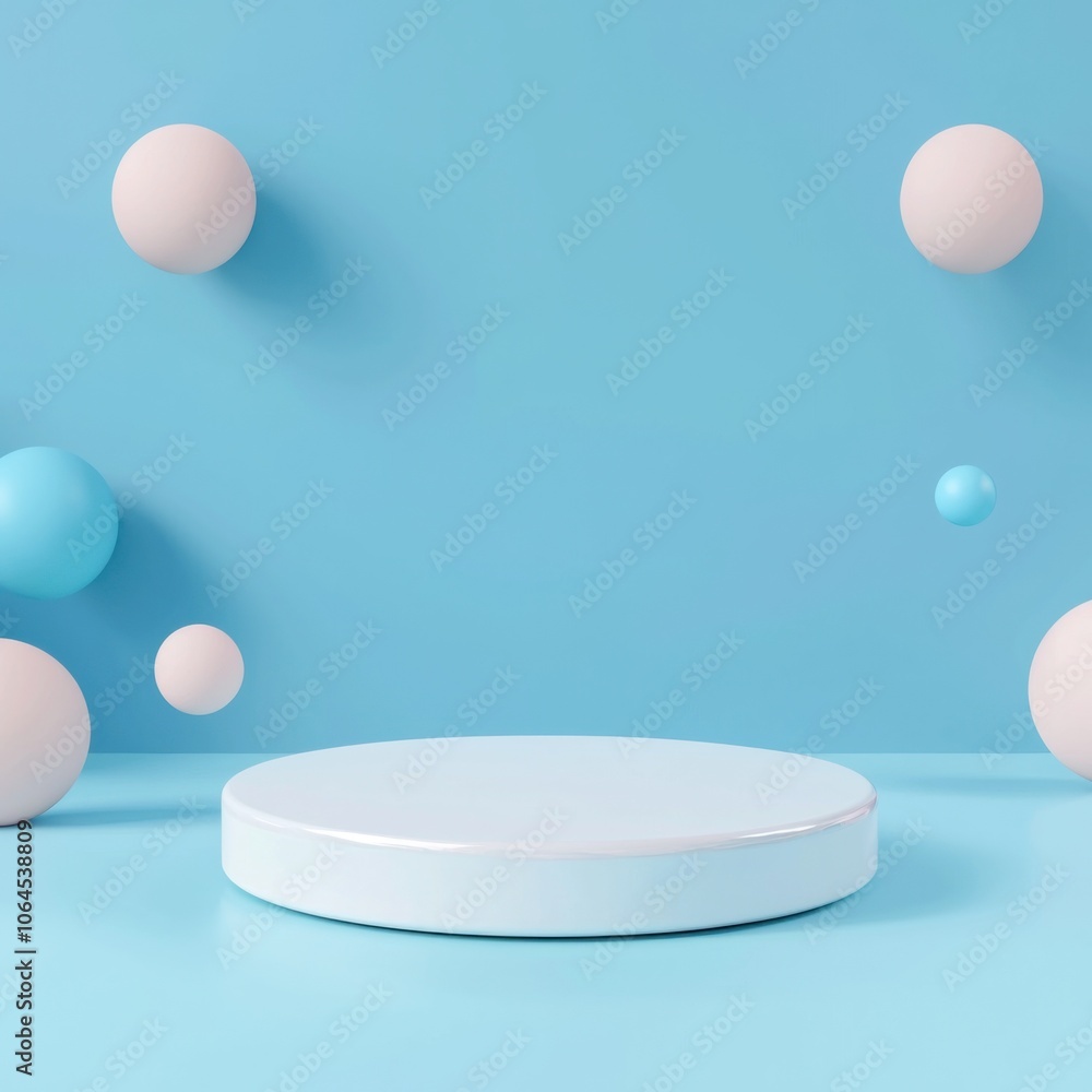 Poster showcase your creative ideas on a minimalist platform with dynamic floating elements for engaging pr