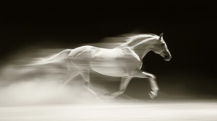 Fototapeta premium Elegant Power in Motion: Horse Racing with Dynamic Hooves and Dust Trail