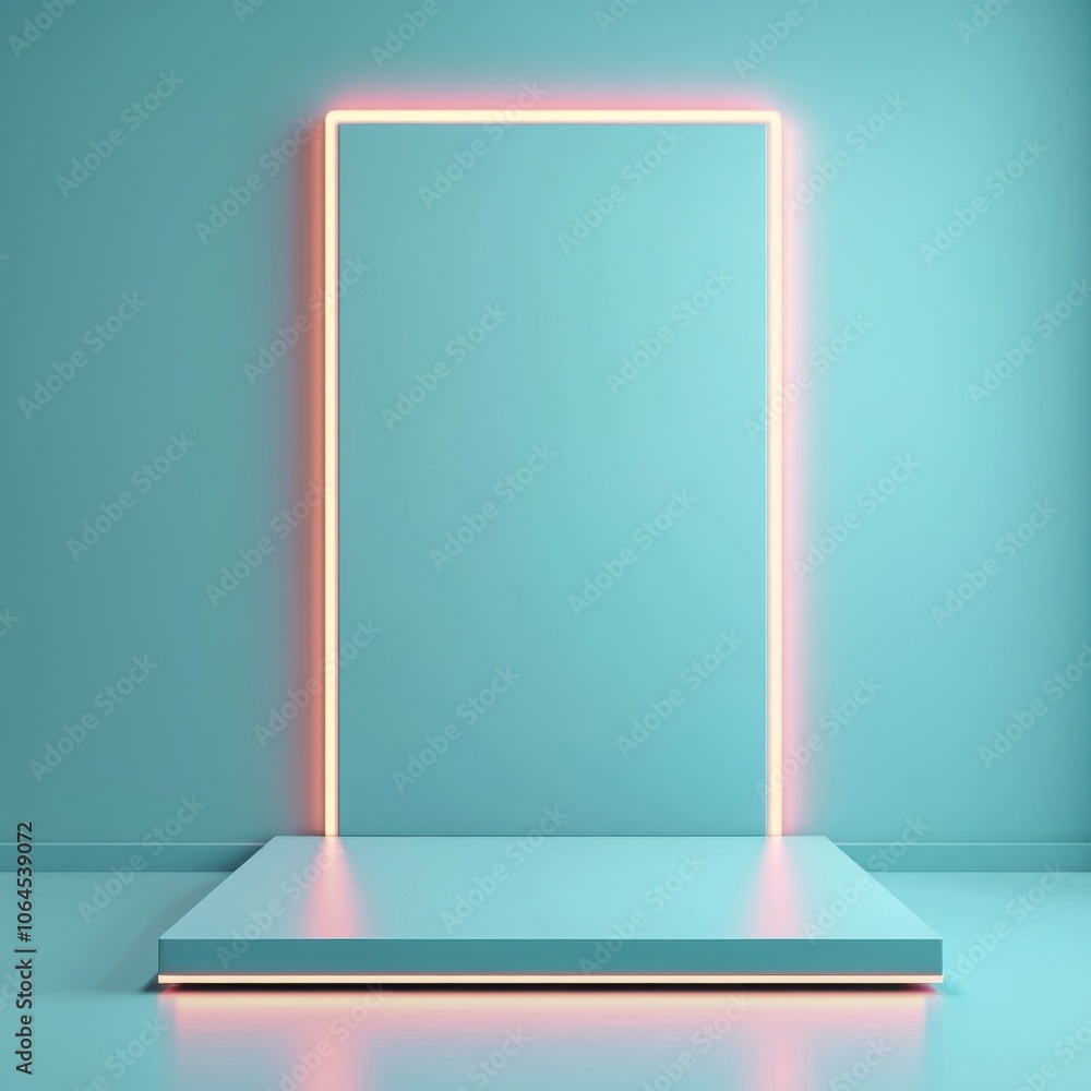 Poster showcase your creative projects with a sleek neon frame on a modern display platform