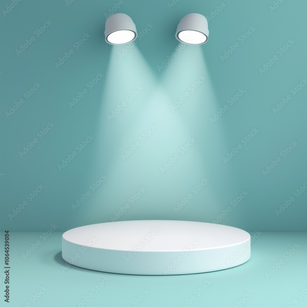 Poster showcase stunning products on a minimalist display platform with focused lighting for maximum impact