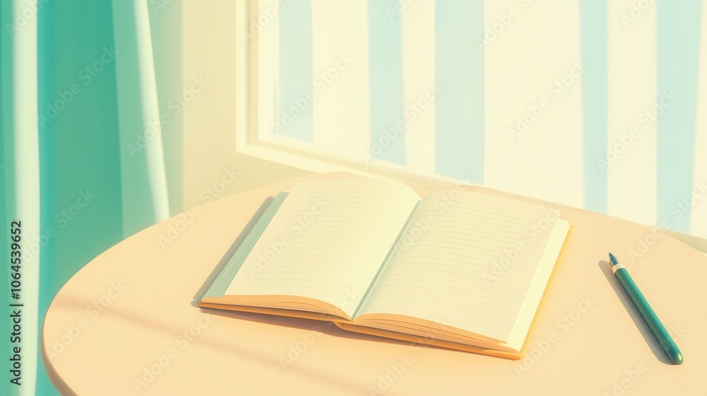 Aufkleber a serene scene featuring an open notebook on a round table