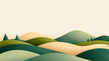 Obraz premium A serene illustration of rolling hills in soft green and beige tones