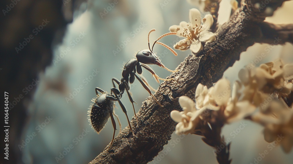 Aufkleber explore the fascinating journey of an ant climbing a twig in a stunning macro close-up shot
