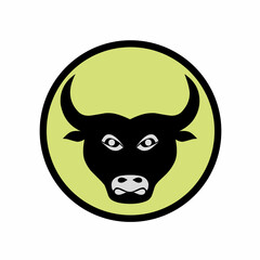 Minimalist black bull head silhouette logo illustration vector design on yellow green circle