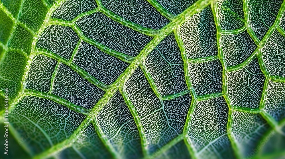 Poster Explore the intricate details of leaf structures through a stunning macro shot highlighting nature's repetitive patterns