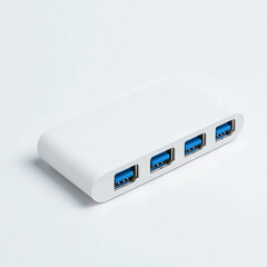 A compact multi-port USB hub on solid white background, single object