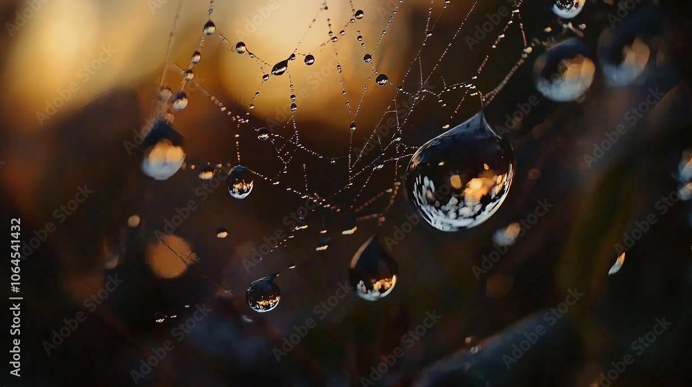 Poster explore the captivating beauty of a dew-laden spiderweb in macro photography showcasing nature's int