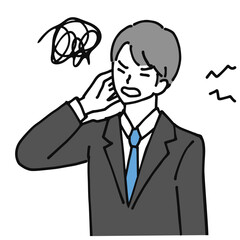 イライラしている若いビジネスマンの線画イラスト