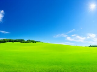 Obraz premium Explore the serenity of lush green landscapes under a clear blue sky
