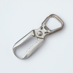 A classic manual can opener on solid white background, single object