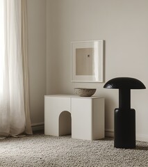 Minimalist Interior Design with Black Lamp and White Cabinet