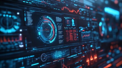 Obraz premium Futuristic Technology Interface with Blue and Orange Lights