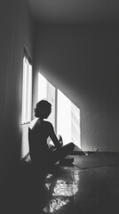 Obraz premium Silhouette of a Woman Sitting by a Window