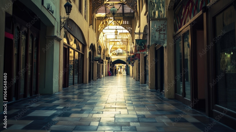 Poster serene empty arcade in historical architectural setting