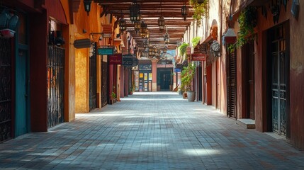 Fototapeta premium Serene Empty Alley in Colorful Market District