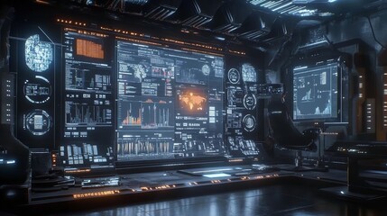 Obraz premium Futuristic Technology Interface with Blue and Orange Lights