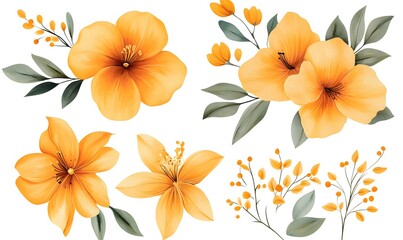 Obraz premium yellow_flowers_clipart_set_illustration_in_watercolor,generation AI