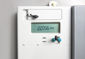 Smart meter or digital meter. Close up. Digital meter transmits energy consumption. Electric energy...