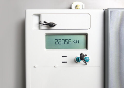 Smart meter or digital meter. Close up. Digital meter transmits energy consumption. Electric energy use is recorded and transmitted automatic. Selective focus.