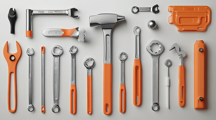 A collection of various tools such as hammers, wrenches, etc., with a white background